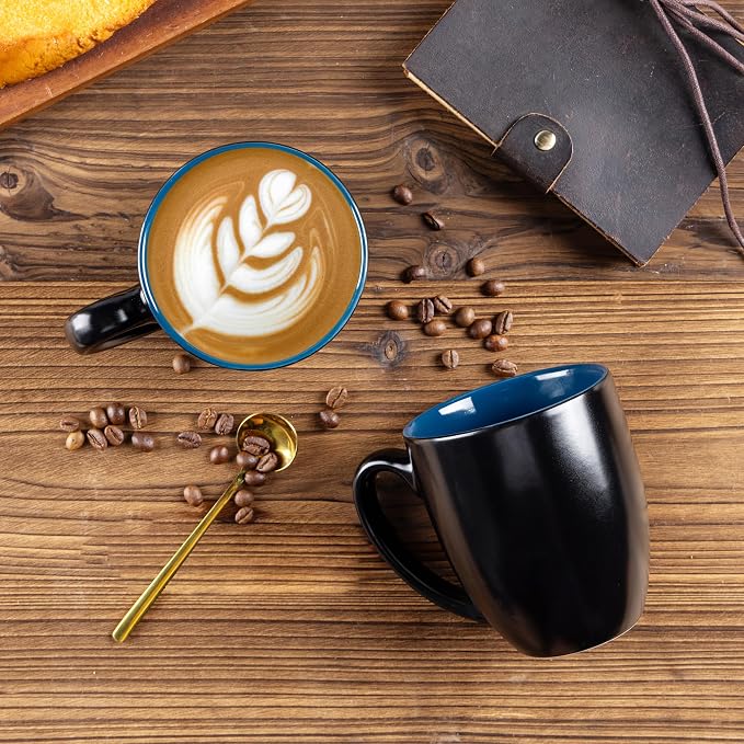 GBhome 12oz Coffee Mugs Set of 6, Large Ceramic Coffee Mugs for Man, Woman, Dad, Mom, Modern Coffee Mugs Set with handle for Tea/Latte/Cappuccino/Milk/Cocoa. Dishwasher&Microwave Safe,Blue
