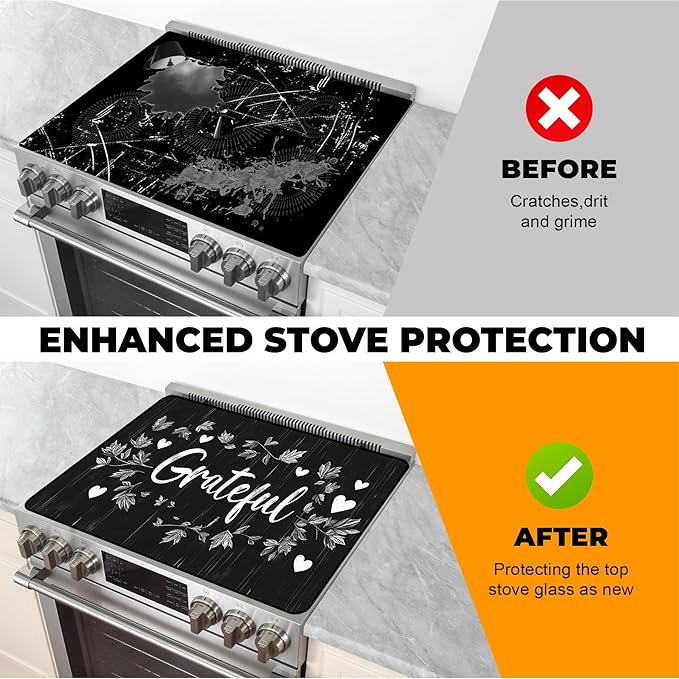 Heat-Resistant Glass Stove Top Cover with Anti-Slip Rubber Coating – 28.5x20.5 Inch Electric Stove Protector, Scratch-Resistant, Expands Counter Space, Stylish Kitchen Decor