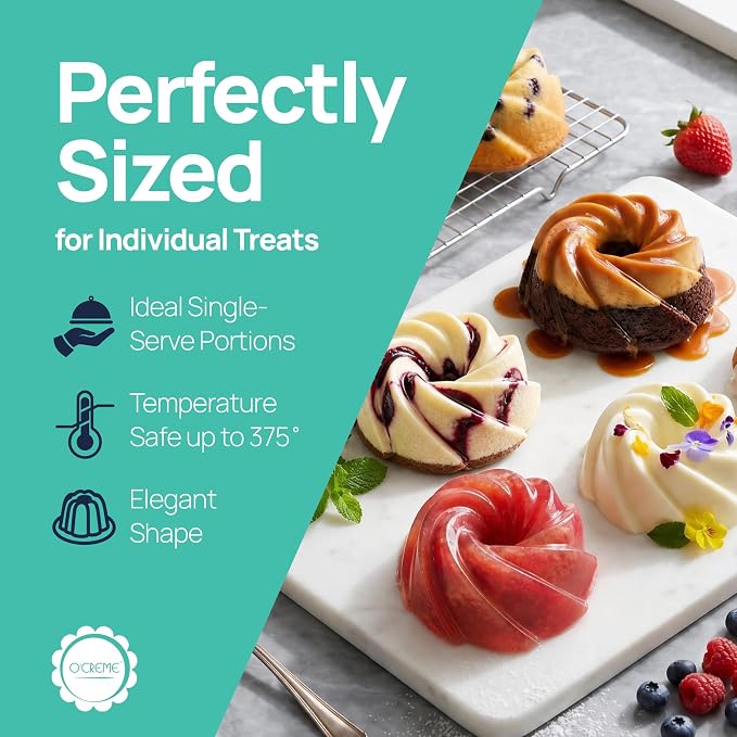 O'Creme Bakeable Plastic Mini Swirl Cake Pan, Baking Pan With Non-Stick Silicone, Reusable nonstick baking molds, Durable, Lightweight, Easy Storage for Baking and Much More - 25 QTY Pack