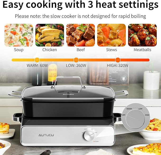 Slow Cooker 10 Quarts (2 x 5 Quarts) PFOA-Free Ceramic Coating | Adjustable Temp Oven Safe to 450°F | Keep Warm Function for Large Family Gatherings (Includes Silicone Spoon)