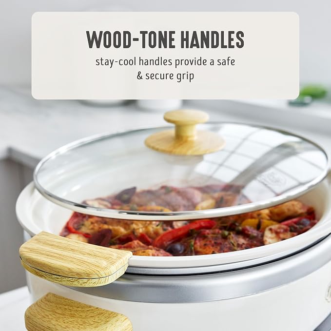 GreenLife 6QT Slow Cooker, Non-Toxic PFAS-Free Ceramic Nonstick Removable Interior Bowl, Programmable, Family Friendly, Keep Warm, Stovetop & Oven Safe, Dishwasher Safe Crock, Timer, Glass Lid, Cream