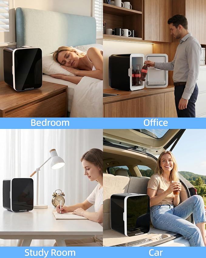 Antarctic Star Compact Mini Fridge, Portable Small Refrigerator with AC/DC Power, 10 Liter/ 2.6 Gal Small Cosmetics Cooler for Beverage, Food, Skincare, Bedroom, Office and Car, Black