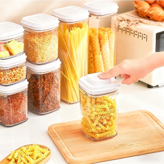 UFORU Pop Top Food Storage Container Set | 6Pcs Airtight Cereal Storage Organizer Canisters with Pop Lids, BPA-Free, Vacuum Seal & One-button Opening, Stackable Pantry Containers for Dry Food Storage