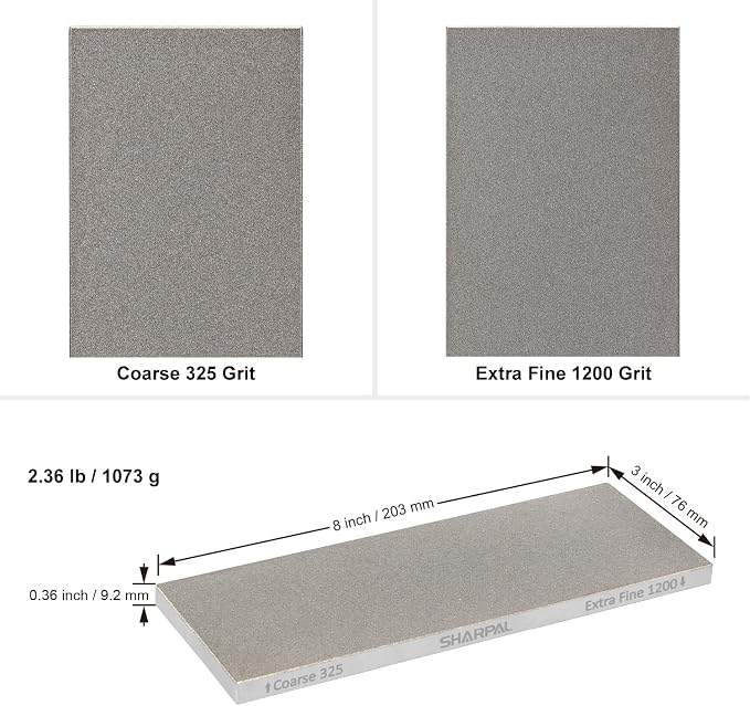 SHARPAL 162N Double-sided Diamond Sharpening Stone, 8 in. x 3 in. | Coarse 325 / Extra Fine 1200 Grit, Storage Case with NonSlip Base, Angle Guide, Knife Sharpener