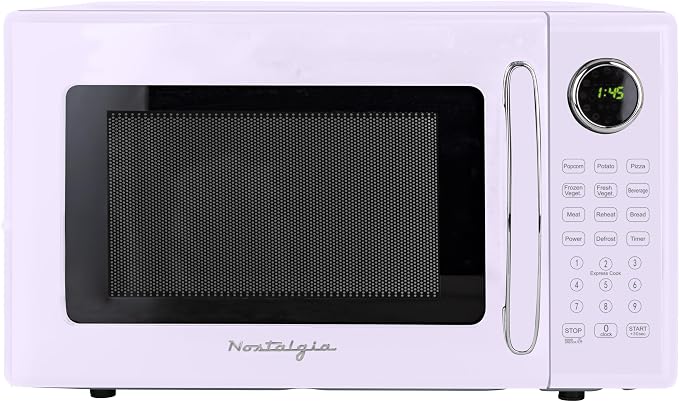 Nostalgia Modern Retro Compact Countertop Microwave Oven - 1.1 Cu. Ft. - 1000-Watts with LED Digital Display - Child Lock - Easy Clean Interior - Lavender