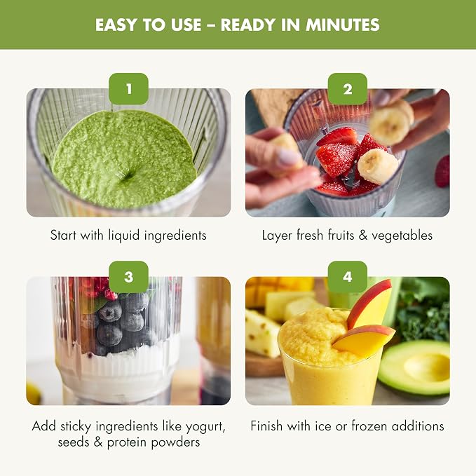 GreenPan Spin & Go Portable Blender, 24oz BPA-Free Cup, Self-Cleaning, Shakes Smoothies Juices, Crushed Ice & Frozen Fruits, Leakproof Lid, Fast Charge, Personal Handheld for Travel & Gym, Ancona Blue
