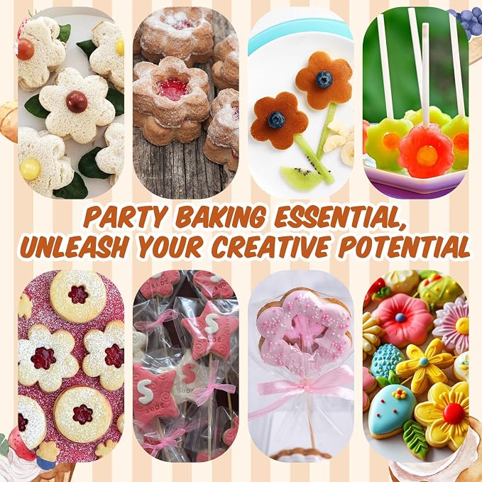 Flower Cutter, Flower Mold Set with 9in Tray, Cake Pop Mold with 100 Sticks, 100 Bags and 100 Ribbons, Baking Tools for Baby Shower Home Birthday Parties Wedding Desserts