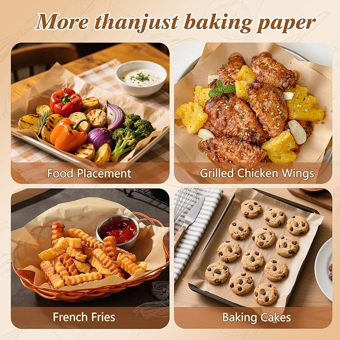 300 Pcs Parchment Paper Sheets, 12x17 Inches Unbleached Baking Paper, Non Stick for Gently Baking, Pre-Cut Half Sheet Parchment Paper for Oven, Air Fryer Liners, Microwave