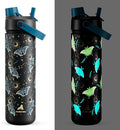 POWCAN 26 oz Insulated Water Bottle with 2-in-1 Straw and Spout Lid, Glow-in-the-Dark, 24H Cold, Leakproof, Fits in Car Cup Holder, Stainless Steel for Gift, Sports, Travel, School (Gilded Flutter)