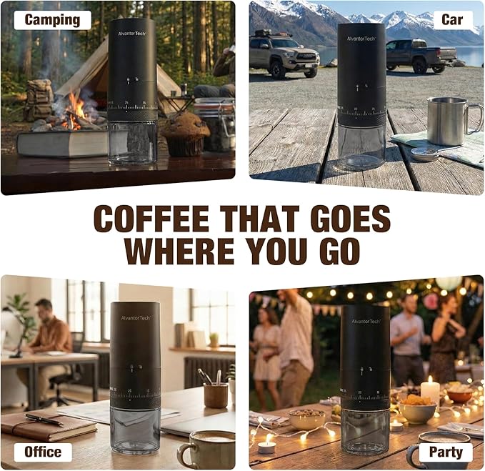 Portable Electric Burr Coffee Grinder, Cordless Rechargeable Coffee Grinder with Ceramic Conical Burr - Ultra Quiet <65dB, 38 Adjustable Settings, USB-C Travel Coffee Grinder for Camping Office Home
