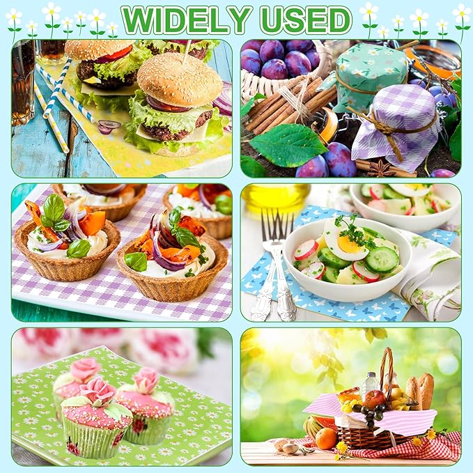 240Pcs Wax Paper Dry Waxed Deli Paper Sheets 12x12 inch Sandwich Wrap Paper Floral Parchment Sheets Basket Liner Food Paper Sheets for Carnival Mother's Day Home Kitchen Picnic Spring Summer Tea Party