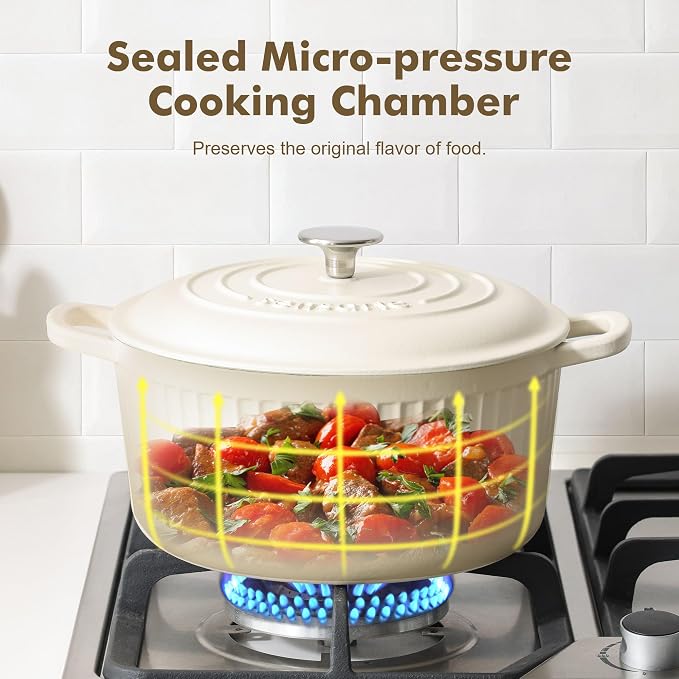 SENSARTE Enameled Cast Iron Dutch Oven Pot with Lid 3.5/5.5/6.5 Quart Heavy-Duty Round Dual Handles Kitchen Pot with Cotton Potholders & Silicone Trivet, Pot for Bread Baking, Stews, Braising, Roasting, Oven Safe, 5.5 Quart, White