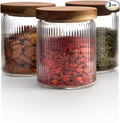 Mason & Fable Ribbed Glass Jar with Wooden Lid 17oz, Set of 3 | Airtight Fluted Storage Canisters for Food, Tea, Coffee, Candy/Spice | Organization Canisters for Home & Kitchen