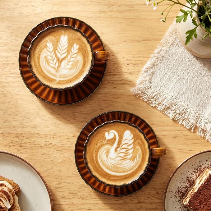 7.4 oz Ceramic Coffee Mug, Reactive Glaze Mug, Suitable for Latte, Coffee, Tea, Soup, Ideal for Office and Home Use, Dishwasher and Microwave Safe, 4-Pack Brown.