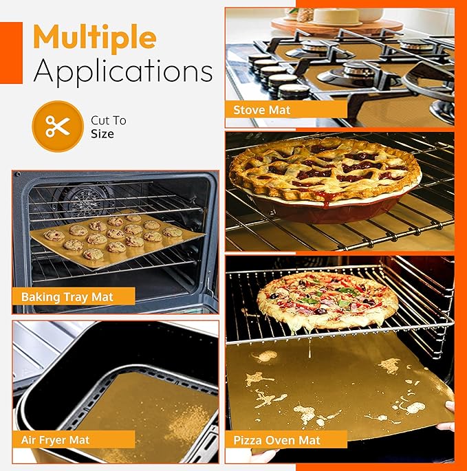 Silver 2 Pack Large Thick Heavy Duty Non Stick Teflon Oven Liners Mat, 17"x 25" BPA and PFOA Free, for Bottom of Electric Oven Gas Stove Microwave Charcoal or Gas Grills