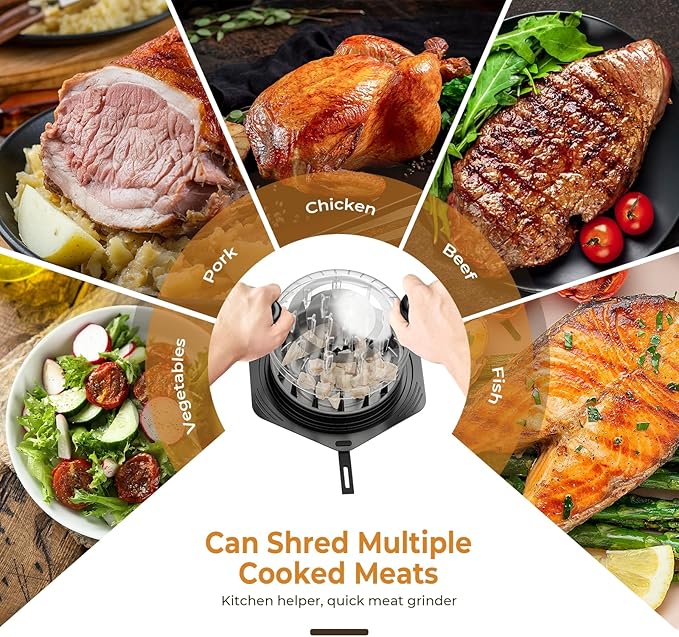 Cleangor Chicken Shredder Tool Twist Large, BPA Free Meat Shredder with Ergonomic Handle, Non-Slip Food Shredder Tool for Pork, Beef, Set of Chicken Breast Shredder with Brush & Fork (1, Red)