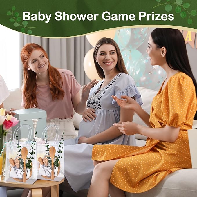 55Pcs Baby Shower Prizes for Game Winners 6 Sets Cheese Board Spoon Fork Butter Spreaders Plaid Towel Thank You Card and Gift Bags for Baby Shower Wedding Bridal Shower Favors (Round Shaped)
