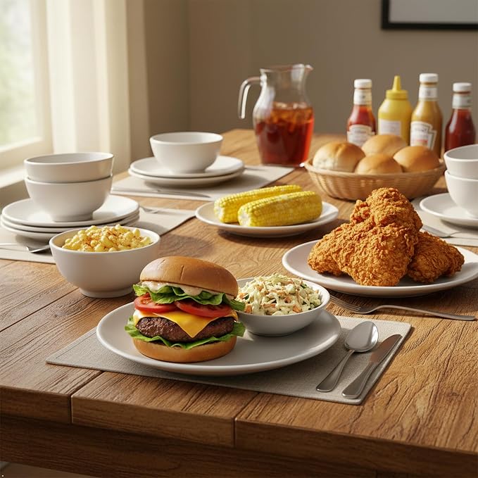 Lumina Porcelain| 18-Piece Fine Porcelain Dinnerware Set, Service for 6 - Professional White Plates & Bowls, Microwave/Oven Safe, Heavy Duty Kitchen Essentials