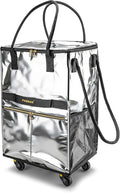 Reusable Grocery Bag on 5 Wheels, Foldable Rolling Tote Bag with Handle and Zipper Cover, Heavy Duty Shopping Cart for Laundry, Market & Travel (Silver, Medium_67L)