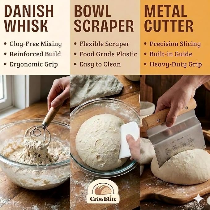 Sourdough Starter Kit – Complete Sourdough Bread Baking Supplies with 24oz Glass Sourdough Starter Jar, 9” Round & 10” Oval Banneton Proofing Basket Set, Sourdough Tools – Artisan Gift for Bakers