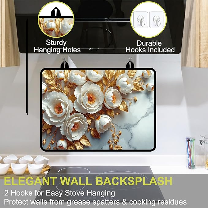Glass stove top cover 28"x 20", Stove Top Covers for Electric Stove, Flat Range Mat for Glass Cooktop, Kitchen Heat-Resistant Protector Mat Non-Slip Drying Mat (Peony)