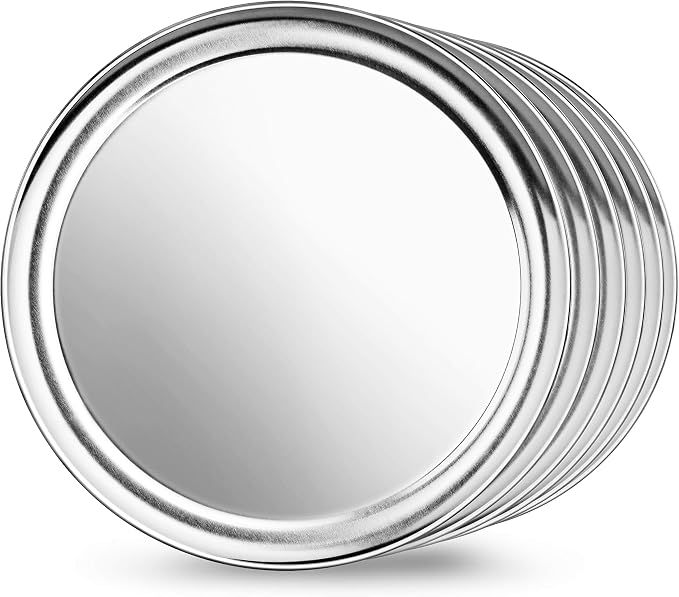 New Star Foodservice Restaurant-Grade Aluminum Pizza Pan/Tray with Wide Rim, 12 Inch, Pack of 6