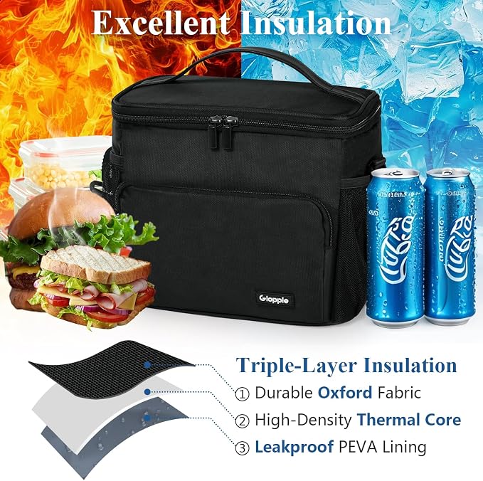 Gloppie Flight Crew Lunch Bag with Luggage Trolley Sleeve - Professional Insulated Cooler Bag for Flight Attendants & Pilots, Leakproof Lunch Box with Reinforced Structure for Travel & Work, Blue