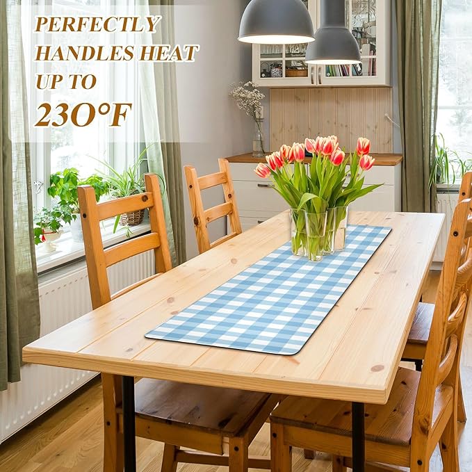 Trivet Table Runner Heat Resistant 230F for Hot Dishes Pots Plates Kitchen Dining Table Protector Decorative 39.37 X 11.8 Inch Checkered Blue