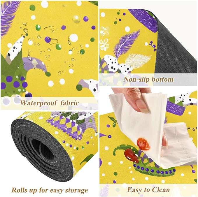 2 in 1 Table Runner Trivet for Hot Pots and Pans Heat Resistant Non Slip Waterproof 39 x 12 Inch Decorative Table Protector for Kitchen Countertop Mardi Gras Hats Yellow