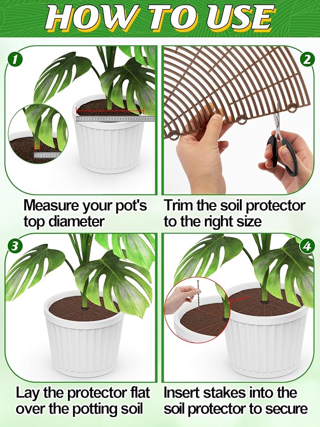 ANPHSIN 3 Plant Pot Grid Cover Protectors from Animals - 20.8" Dia Cuttable Flower Pot Soil Cover with 36 Stakes, Keep Cats Out of Potted Plants, Indoor Cat Digging Stopper, Baby Safety