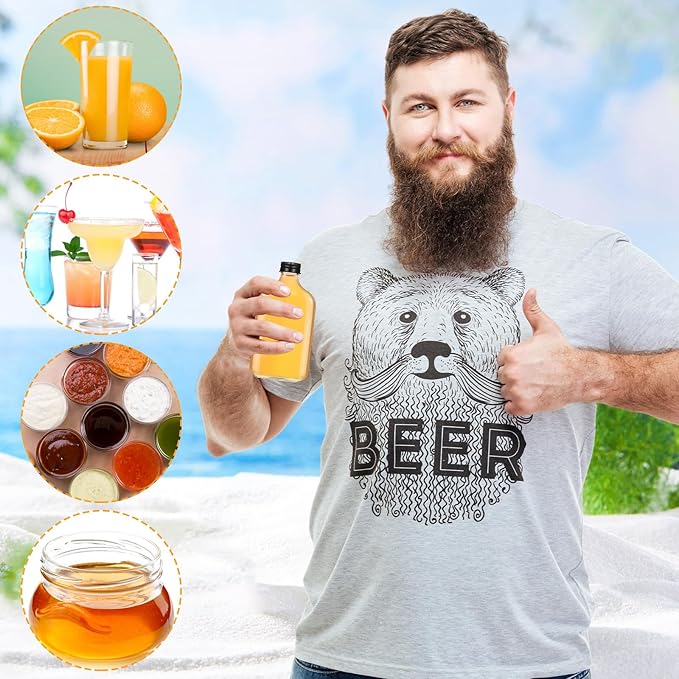 Gejoy 24 Pcs Mini Liquor Bottles Reusable Glass Flask Bottles with Black Caps Clear Empty Alcohol Shot Jars Small Champagne Jars with 4 Funnels for Wine Weddings Party Favors Christmas (3.4 oz)