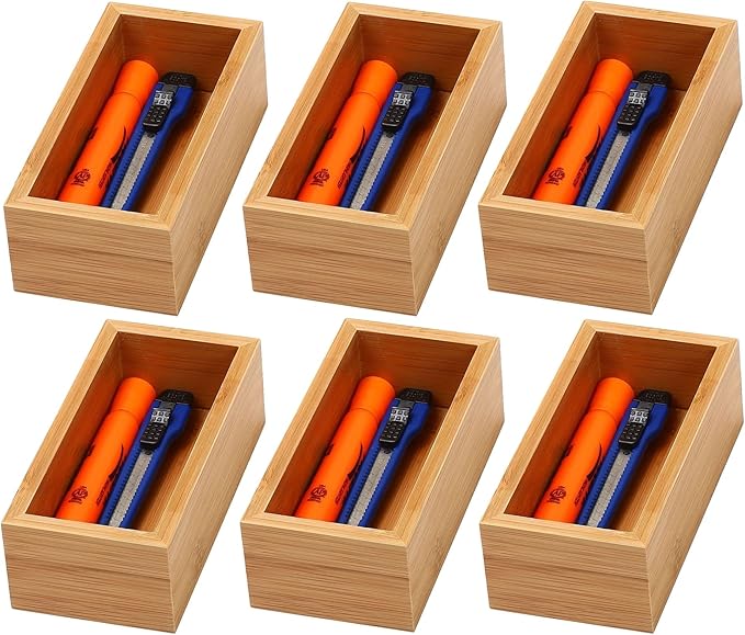 YBM Home Bamboo Drawer Organizer Storage Box for Kitchen Drawer, Junk Drawer, Office, Bedroom, Children Room, Craft, Sewing, and Bathroom, 3x6x2 inch
