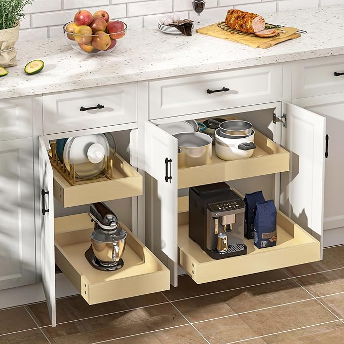 WelFurGeer Soft Close Pull Out Cabinet Organizer, 32" W x 22" D Pull Out Drawer for Cabinet, Bottom Mount Pull Out Drawers for Kitchen Cabinets, Durable Pullout Drawers for Home & Kitchen Organization