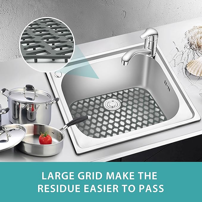 SAMSIER Silicone Sink Protectors Mats (13x11 & 14x12 & 16x12 & 18x16 & 19x14 & 21x16 & 22x13 & 25x16 & 26x14 & 28x14 & 30x16) for Bottom of Kitchen Sink (21”x16”, Rear Drain)