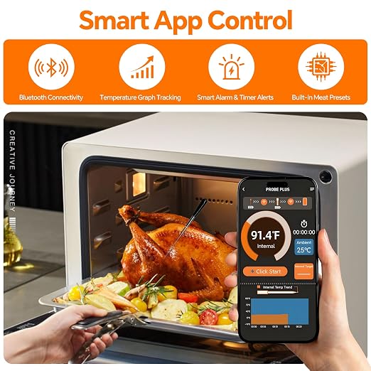 Wireless Meat Thermometer with Stable Bluetooth Connection, 2 Multi-Sensor Probes, ±1°F Accurate Digital Food Thermometer with App Control, Rechargeable, IP67 Waterproof for BBQ, Grill, Smoker & Oven