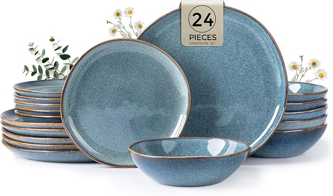 AmorArc Ceramic Dinnerware Sets,Handmade Reactive Glaze Stoneware Plates and Bowls Sets,Highly Scratch Resistant | Dishwasher & Microwave Safe Dishes Set,Service for 8 (24pc)