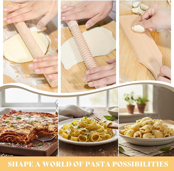 Pasta Making Tools, 9 PCS Wood Pasta Making Kit with Pasta Drying Rack, Pasta Roller, Gnocchi Board, Ravioli Cutter Pasta Making Accessories