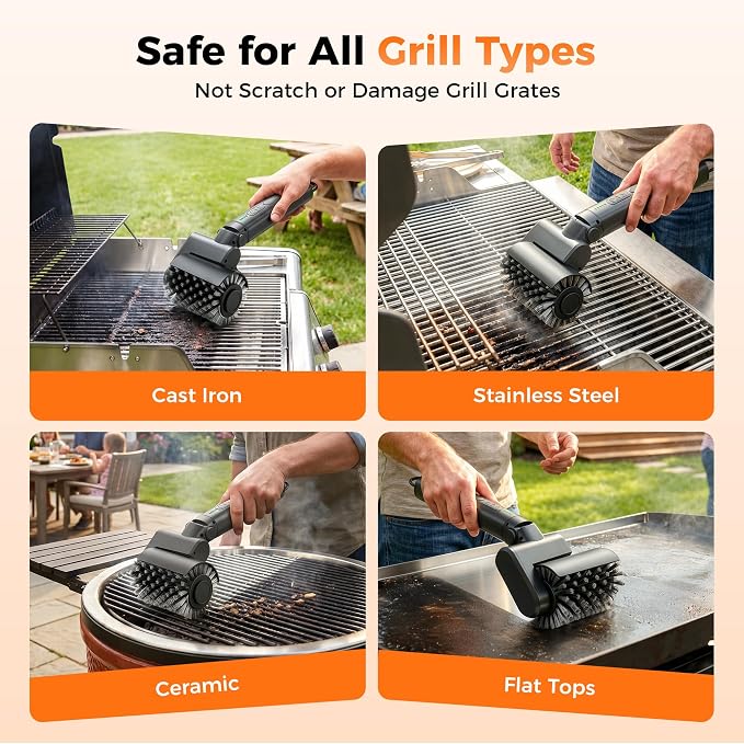 Electric Grill Brush for Outdoor Grill - Cordless Rechargeable 5000mAh BBQ Cleaner with 3 Speed & 3 Brush Heads Adjustable Angle High-Torque Power Rotary Grill Cleaning Brush Safe for All Grill Type