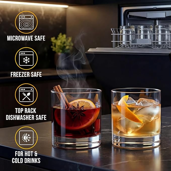 Bravario Unbreakable Whiskey Glasses, Plastic Rocks Glasses — 12.5 oz Clear Dishwasher Safe Tritan Old Fashioned Drinkware, Shatterproof BPA-Free Bourbon Cocktail Set of 4