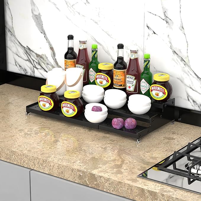 Jojocross Metal Spice Rack Organizer for Cabinet, 3 Tier Expandable Spice Storage Shelf, Great for Kitchen Cabinets, Cupboard,Pantry and Countertop More,Metal Plate with Hole(3PACKS/Black)