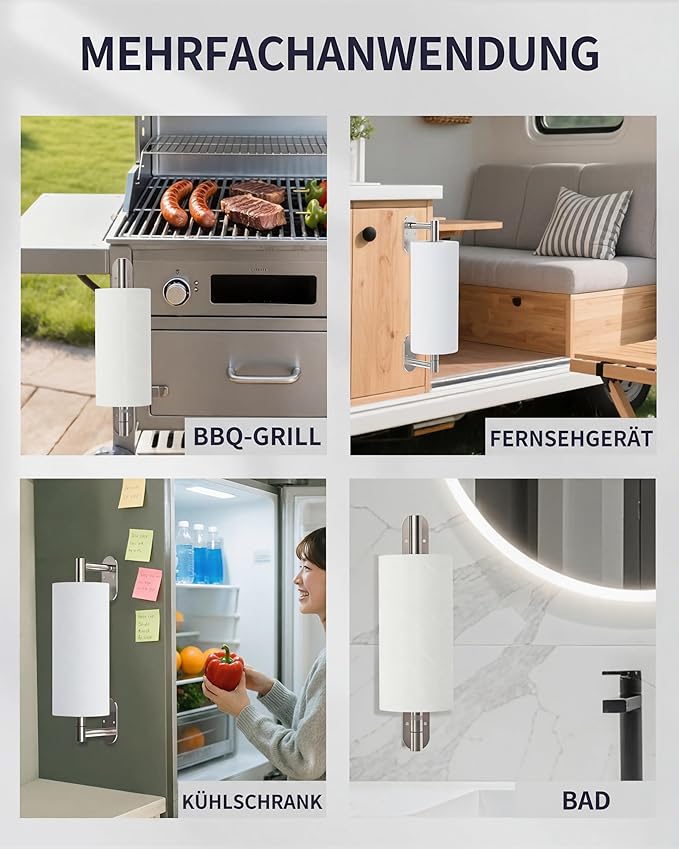 Paper Towel Holder Under Cabinet, Self Adhesive or Wall Mount for Kitchen Bathroom, Stainless Steel Paper Towel Holders with Damping Effect, Single Hand Operable (Silver)