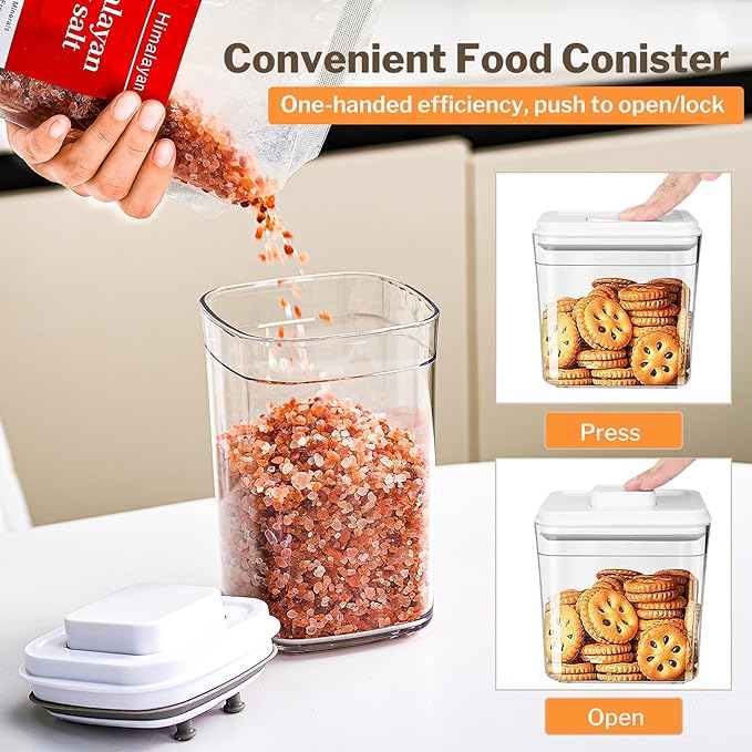UFORU Pop Top Food Storage Container Set | 6Pcs Airtight Cereal Storage Organizer Canisters with Pop Lids, BPA-Free, Vacuum Seal & One-button Opening, Stackable Pantry Containers for Dry Food Storage