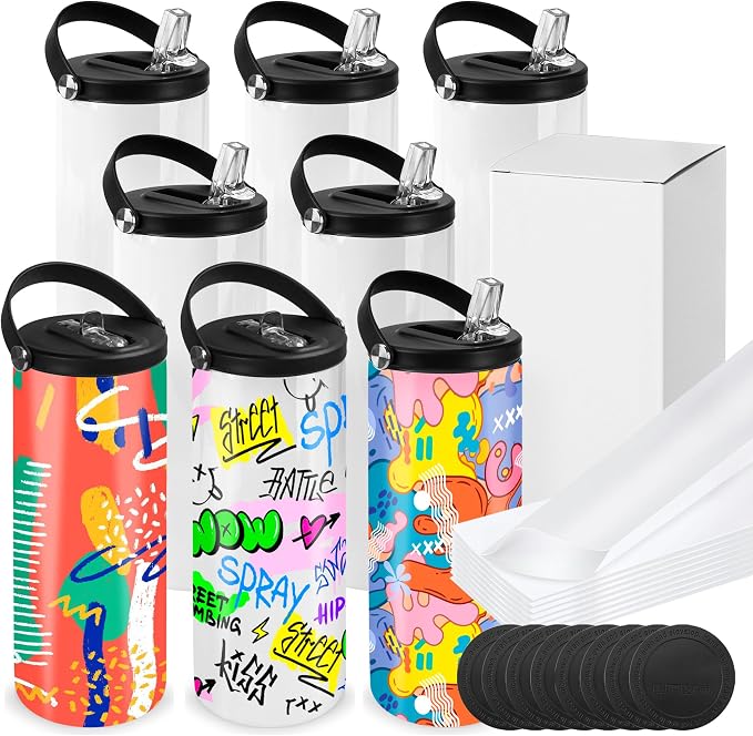 Joyclub 8 Pack Sublimation Tumblers 20 oz Sublimation Water Bottle Blanks Sports Skinny Insulated Tumblers Bulk