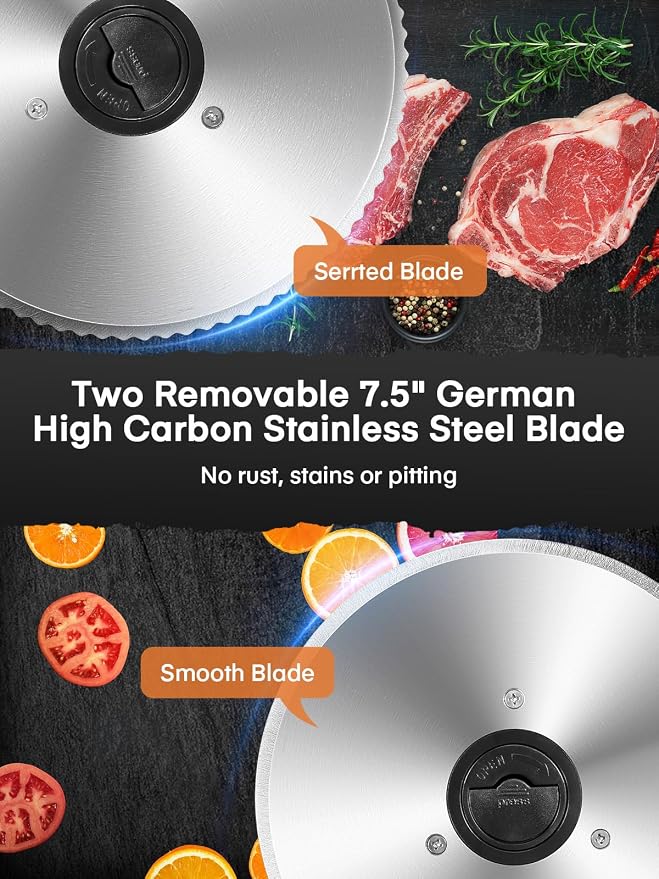 FOHERE Electric Meat Slicer 200W Deli Slicer for Home with Removable Two 7.5” Blades, 0-15mm Precision Thickness Adjustment Knob Cut Deli Food, Meat Ham Bread Fruit, Include Food Carriage, Black