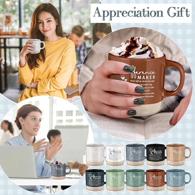 Didaey 10 Pcs Difference Maker Appreciation Gifts Bulk Inspirational Ceramic Coffee Mugs 13 oz Thank You Mug Housekeeping Appreciation Gifts for Teacher Boss Leader Office Coworker Staff, 10 Colors