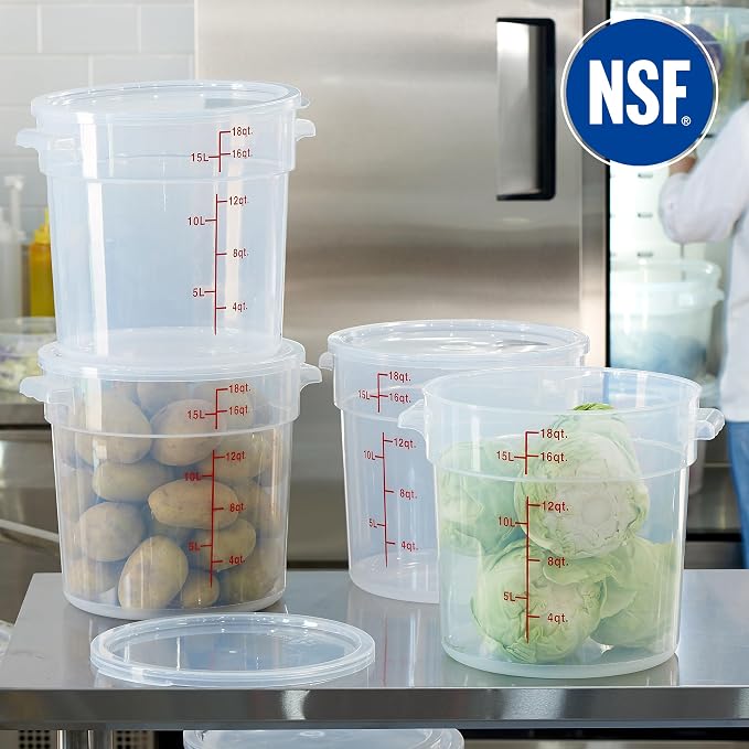CURTA 18 Quart Translucent Round Food Storage Container with Lid, Pack of 4 – NSF Listed, BPA-Free, Commercial-Grade Polypropylene, Freezer & Dishwasher Safe, Non-Stick, Easy-Read Graduations