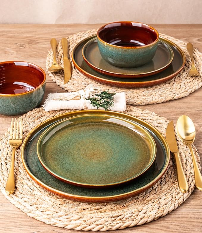 GBHOME Dinnerware Sets for 8, 24 Pieces Stoneware Plates and Bowls Sets, Scratch Resistant Dishes, Dishwasher & Microwave Safe, Reactive Glaze