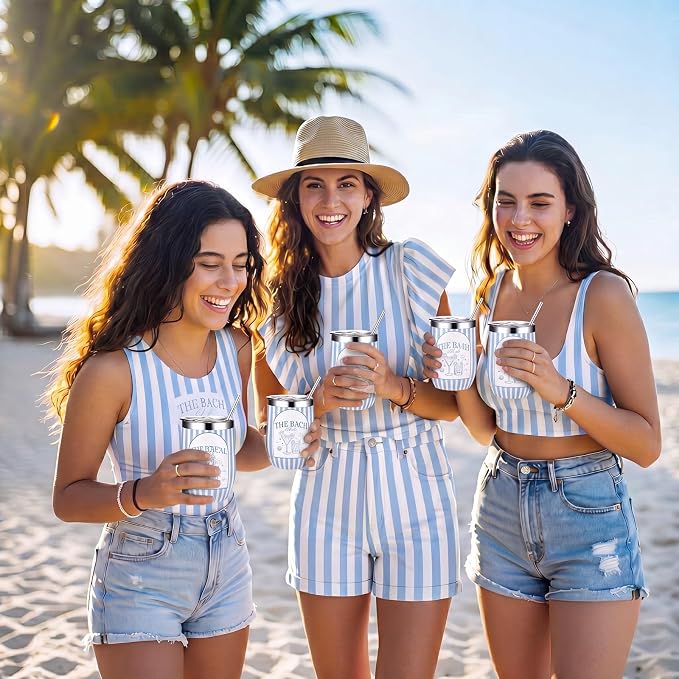 Sliner 8 Pcs The Bachelorette Club Gifts Tumbler with Lid, 12oz Stainless Steel Bachelorette Party Cups Insulated Wine Glass Bridesmaid Tumbler Mugs for Bridal Shower Favors Engagement Wedding Gifts