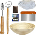 10inch Round Banneton Proofing Basket Set Bread Baking Kit, Dough Scraper, Bread Lame, Danish Dough Whisk Sourdough Proofing Basket Artisanal Bread Making Tools and Supplies Set (10inch round)