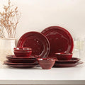 4-piece ceramic dinnerware set with active glaze, modern-shaped tableware set, suitable for kitchen, microwave, dishwasher, and oven, scratch-resistant, red